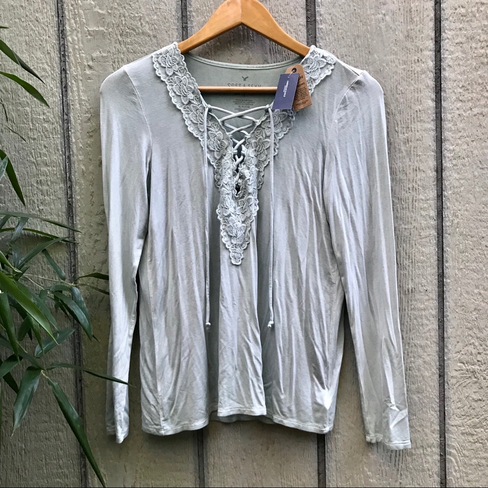 American Eagle Soft & Sexy mint green lace up top